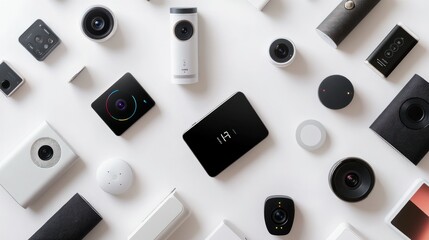 Poster - Various Security Cameras and Other Electronic Devices on a White Surface