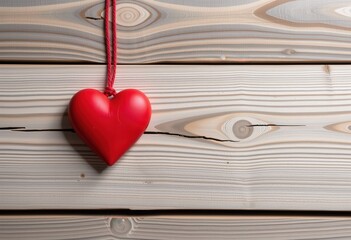 Sticker - red heart on wooden background