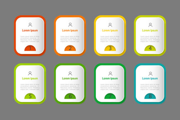 infographic elements template, business concept with 8 steps, colorful rectangle shape design for workflow layout, diagram, annual report, web design.Creative banner, label vector