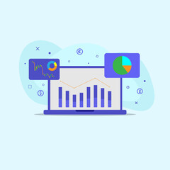 Poster - Abstract black background flat design technology using laptop to find big data to help decision making in investment, business, finance on the internet.