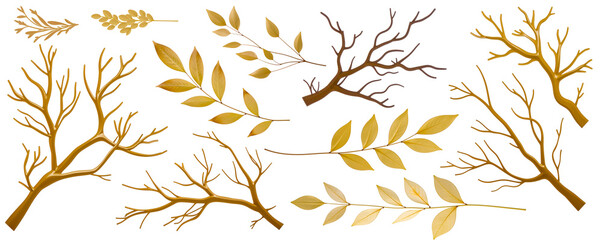 Wall Mural - golden branches and leaves collection
