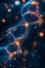 Wall Mural - A close up of a dna strand on a dark blue background