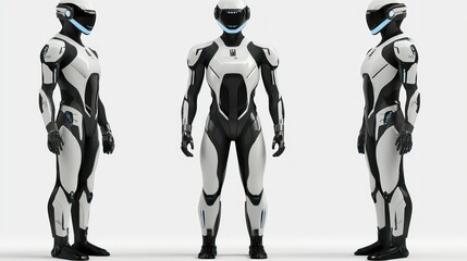 Poster - Three Poses of a White and Black Futuristic Cyborg Robot
