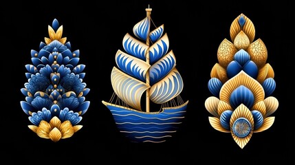 Elegant Blue and Gold Decorative Elements