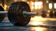 © MDJAHID - barbell resting on the gym floor bodybuilding concept background, generative ai