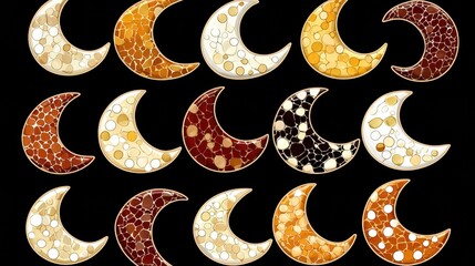 Poster - Colorful Moon Shapes on Black Background