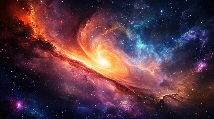 Wall Mural - a striking cosmic landscape featuring a dwarf galaxy, with swirling star formations and a rich color