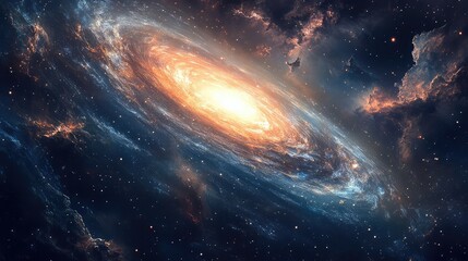Wall Mural - a striking cosmic landscape featuring a dwarf galaxy, with swirling star formations and a rich color