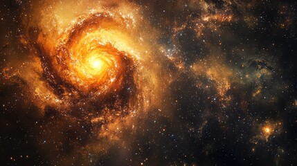 Wall Mural - a vivid depiction of a dwarf galaxy with bright star clusters, surrounded by swirling gas and dust, 