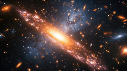 Wall Mural - a vivid illustration of a dwarf galaxy, where bright stellar regions contrast beautifully against th