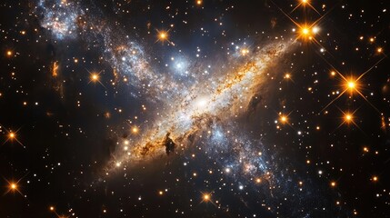 Wall Mural - a vivid illustration of a dwarf galaxy, where bright stellar regions contrast beautifully against th