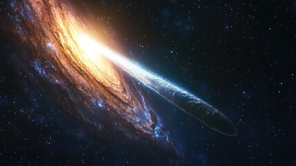 Wall Mural - a breathtaking image capturing a comet flying toward a distant galaxy, illuminating the space around