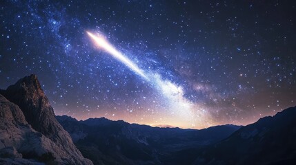 Wall Mural - a breathtaking view of a galaxy illuminated by a bright comet streaking across the cosmic landscape,