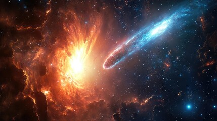 Wall Mural - a breathtaking image capturing a comet flying toward a distant galaxy, illuminating the space around
