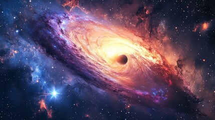 Wall Mural - a dramatic cosmic landscape of a galaxy with a comet, where the celestial bodies create a stunning s