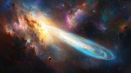 Wall Mural - a captivating scene of a galaxy and a comet, where the comet's trail creates a stunning contrast aga