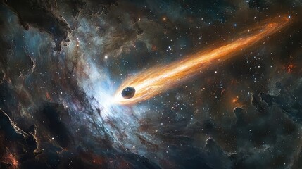 Wall Mural - a dramatic portrayal of a galaxy with a bright comet streaking through its stars, creating a stunnin