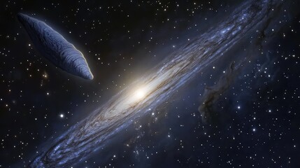 Wall Mural - a mesmerizing view of a galaxy accompanied by a comet, highlighting the interplay of light and darkn