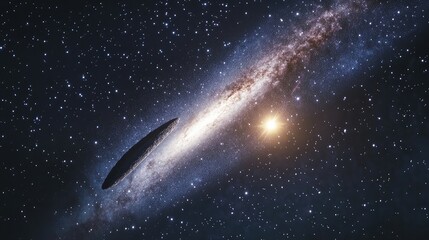 Wall Mural - a mesmerizing view of a galaxy accompanied by a comet, highlighting the interplay of light and darkn