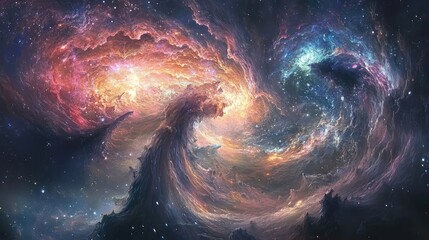 Wall Mural - a striking portrayal of a galaxy with a comet, showcasing the beauty of cosmic elements coming toget