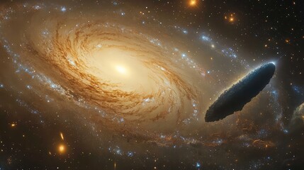 Wall Mural - a stunning cosmic scene featuring a galaxy and a comet passing through its spiral arms, surrounded b