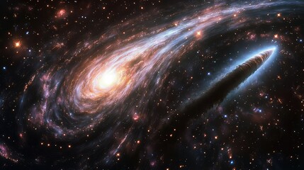 Wall Mural - a stunning cosmic scene featuring a galaxy and a comet passing through its spiral arms, surrounded b