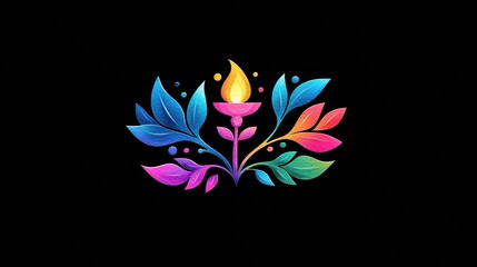Poster - Vibrant Floral Design with Candle on Black Background