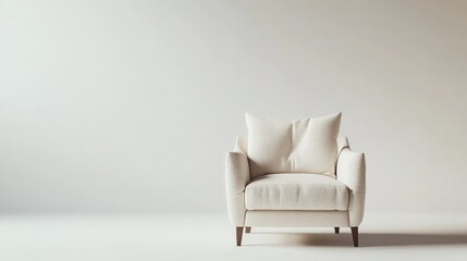 Poster - White Armchair with Wooden Legs on White Background