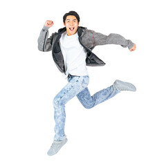 Leinwandbilder - ジャンプするカジュアルウェアの男性　手作業で精密に切り抜いた背景透過全身写真PNG