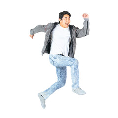 Leinwandbilder - ジャンプするカジュアルウェアの男性　手作業で精密に切り抜いた背景透過全身写真PNG
