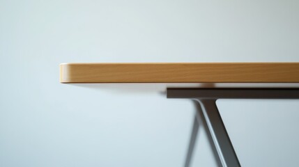 Poster - Wooden Tabletop and Metal Legs Against a White Wall