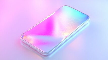 Poster - White Smartphone with Holographic Screen on a Gradient Background