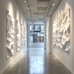 Poster - Exploring subtlety in geometric paper art installation a white-on-white experience with topaz accents