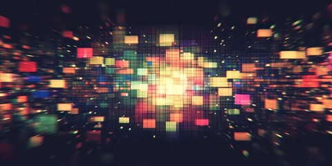 Poster - digital chaos with glitch texture and colorful pixels