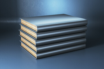 Poster - Creative row of stacked silver books on gray background. Library, knowledge and education concept.