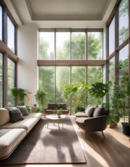 Wall Mural - Interior of a modern living room with a view of the garden