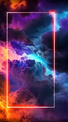 Poster - Vibrant neon framed abstract clouds, colorful digital art. Futuristic and artistic concept