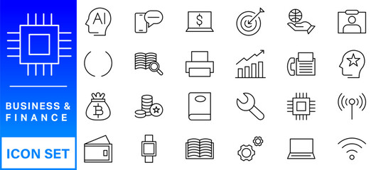 Poster - Business and Finance web icons in line style. Money, bank, contact, infographic. Icon collection. Vector illustration