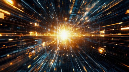 Aufkleber - Futuristic digital light rays exploding outward, creating a sense of speed and energy against a dark background.