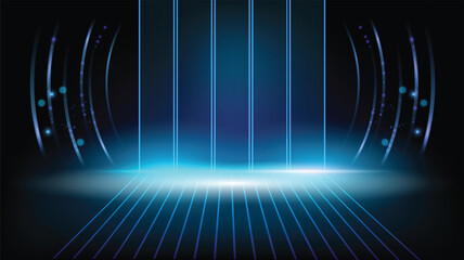 Leinwandbilder - Abstract blue background technology high speed racing for sports of long exposure light on black background.Science geometric shape modern elegant design.Vector illustration.