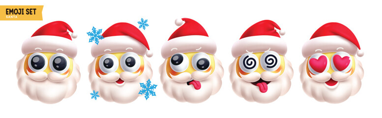 Poster - emoji santa claus christmas characters vector set. emojis xmas emoticon character in happy, funny, i
