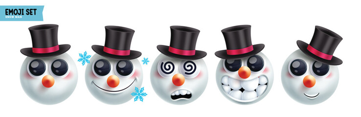 Poster - emoji snowman christmas emoticon characters vector set. emojis xmas character in happy, funny, naugh