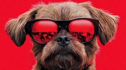 Stylish Dog with Red Sunglasses on Vibrant Background