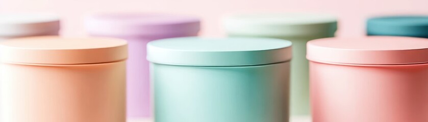 Poster - Colorful collection of minimalist canisters displaying modern aesthetic in soft pastel tones