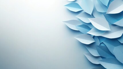 Poster - Elegant blue leaves a serene composition of paper-like shapes against a soft background