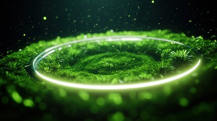 Poster - A serene circle of lush greenery illuminated by ethereal light in a dreamlike landscape
