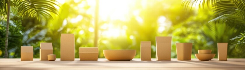 Poster - Elegant and minimalist display of geometric shapes in a sunlit natural setting a harmony of form and light