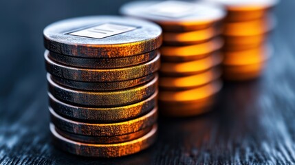 Poster - Exploring the value of stacked coins a close-up perspective on currency and wealth