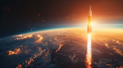 Wall Mural - a rocket blasts off into space, leaving a trail of smoke and fire behind. ai.