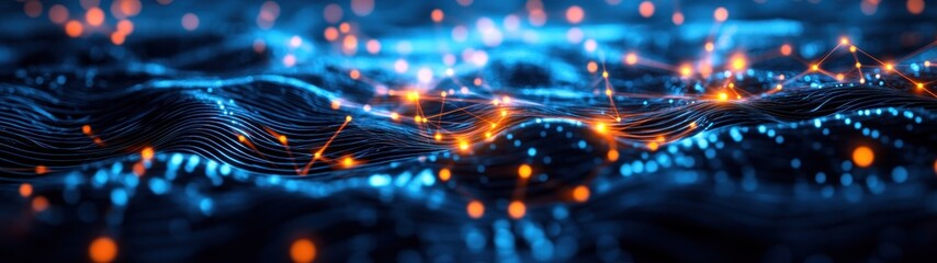 Fototapete - Illuminated waves of data a digital network visualization in a vibrant electric blue palette